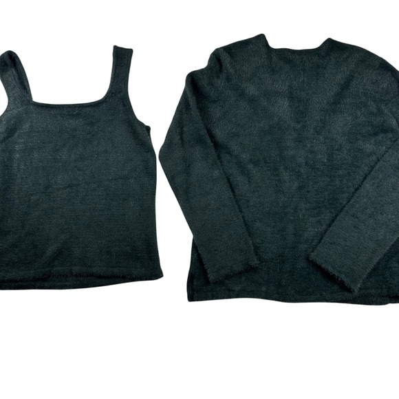 Calvin Klein 2 Pc Fuzzy Knit Tank Top Sweater Set Deep Kelly Green Luxe Soft M - Picture 3 of 8